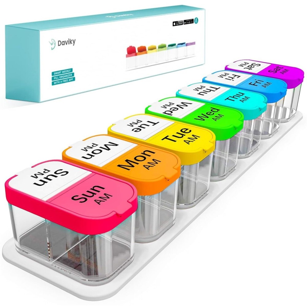 Daviky Extra Large Pill Organizer 7 Day, XL Weekly Pill Box 2 Times a Day, AM PM Medicine Pill Organizer for Supplement, Big Daily Pill Case with Large Container to Hold Vitamins and Medications
