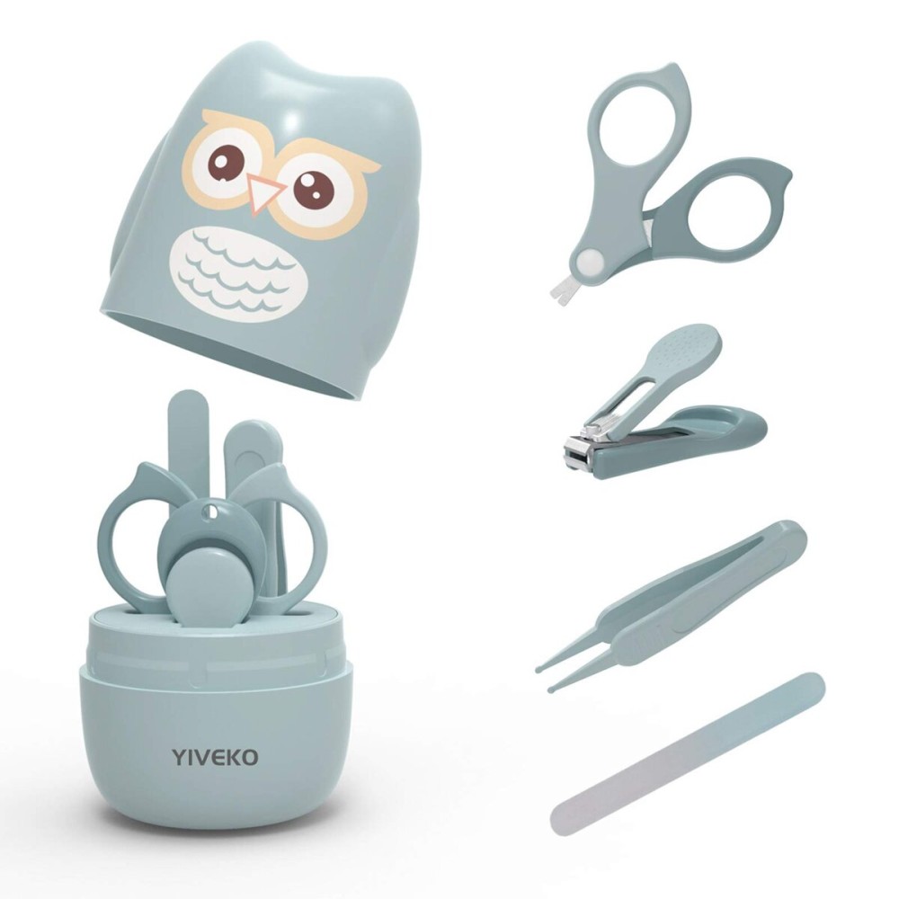 YIVEKO Baby Nail Kit, 4-in-1 Baby Nail Care Set with Cute Case, Baby Nail Clipper, Scissor, Nail File & Tweezer, Baby Manicure Kit and Pedicure kit for Newborn, Infant, Toddler, Kids-Owl Blue