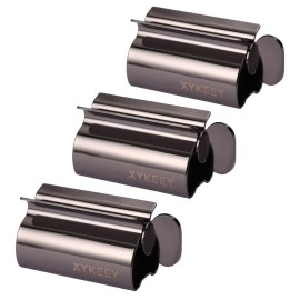 Toothpaste Tube Squeezer - Set of 3 Toothpaste Squeezer Rollers, Metal Toothpaste Tube Wringer Seat Holder Stand XYKEEY (Black)