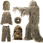 DoCred Ghillie Suit, 3D Camouflage Hunting Apparel 5 in 1 Ghillie Suit Including Jacket, Pants, Hood, Carry Bag, Camo Hunting Clothes for Men, Adults, Youth