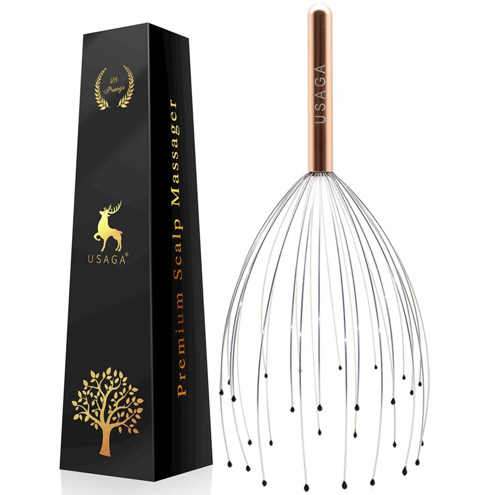 USAGA 28 Fingers Head Scratcher, Head Massager, Scalp Massager for Scalp Body Relaxing (Golden)