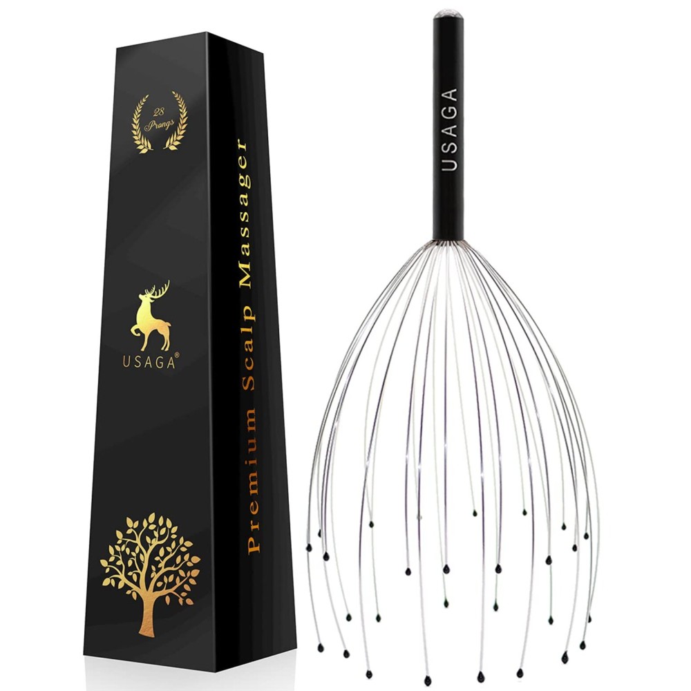 USAGA 28 Fingers Head Scratcher, Head Massager, Scalp Massager for Scalp Body Relaxing (Black)