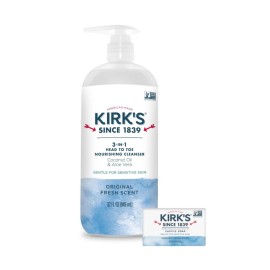 Kirk\'s 3-in-1 Head to Toe Nourishing Cleanser & Travel Size Bar Soap - for Men, Women & Children, Made with Premium Coconut Oil and Aloe Vera, Non-GMO & Vegan, Original Fresh Scent, 32 Fl Oz.