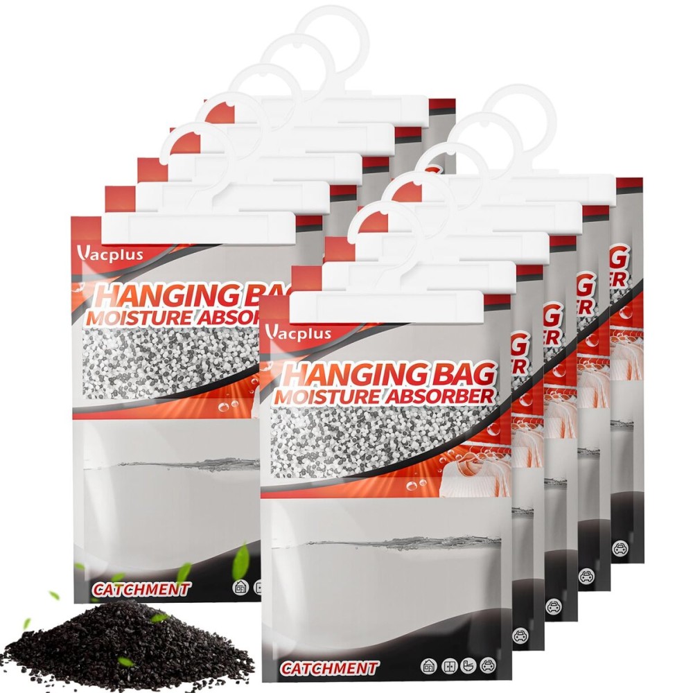 Vacplus Moisture Absorbers, Hanging Closet Dehumidifier Bags, Humidity Packs, Desiccant, Closet Dehumidifiers with Activated Charcoal, 10 Pack, 9.8 OZ