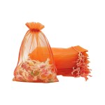 Jexila 100PCS Orange Organza Bags 5X7 inches Halloween Drawstring Goodie Candy Treat Bags for Kids Birthday Party Favor Pouch Orange Mesh Gift Bags