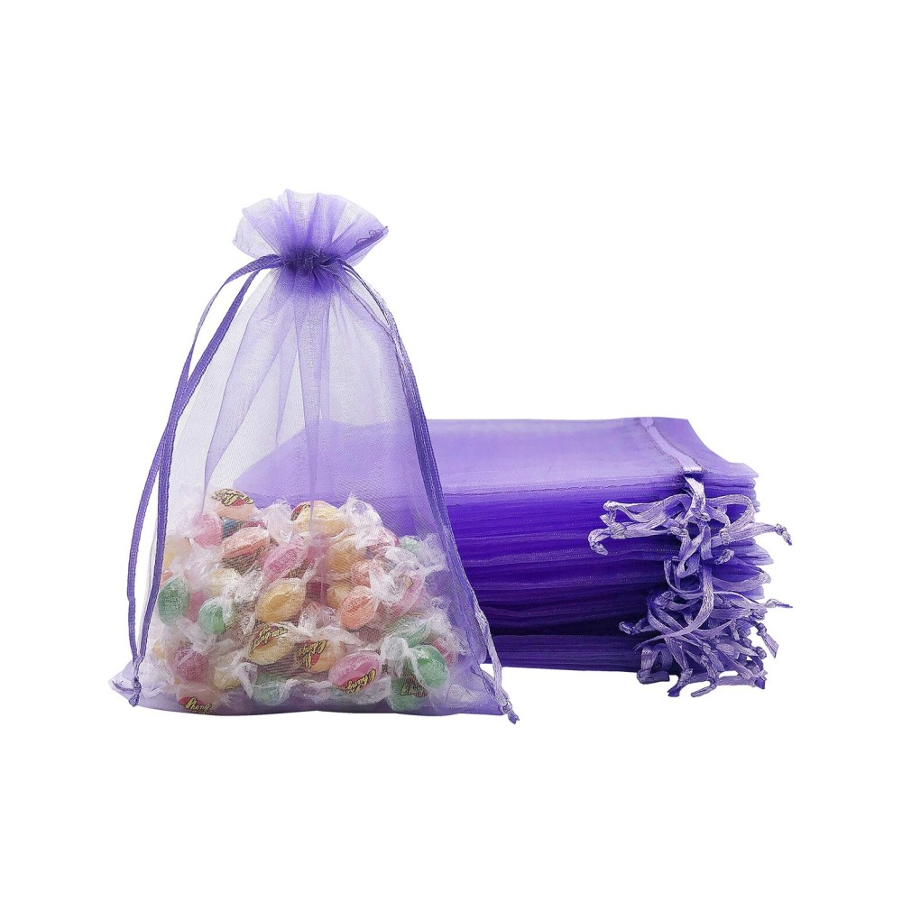 Jexila 100PCS Lavender Organza Gift Bags 5X7 Inches Small Mesh Drawstring Jewelry Pouches for Wedding Party Favor Easter Goodie Candy Treat (Lilac)