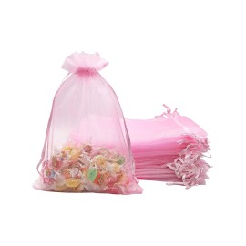 Jexila 100PCS Pink Organza Bags 5X7 Inch Mesh Bag Drawstring for Wedding Party Baby Shower Favor Pouches Bags (Pink 5X7)