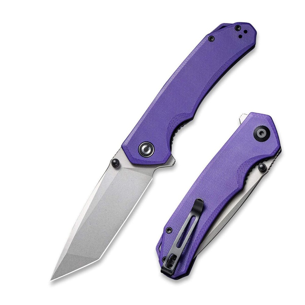 CIVIVI Brazen Folding Pocket Knife,3.5-Inch Tanto D2 Plain Blade,G-10 Outdoor Camping Hiking Knife with Thumb Studs and Flipper opener,Unique Tool Gift for EDC Men Women C2023A (Purple)