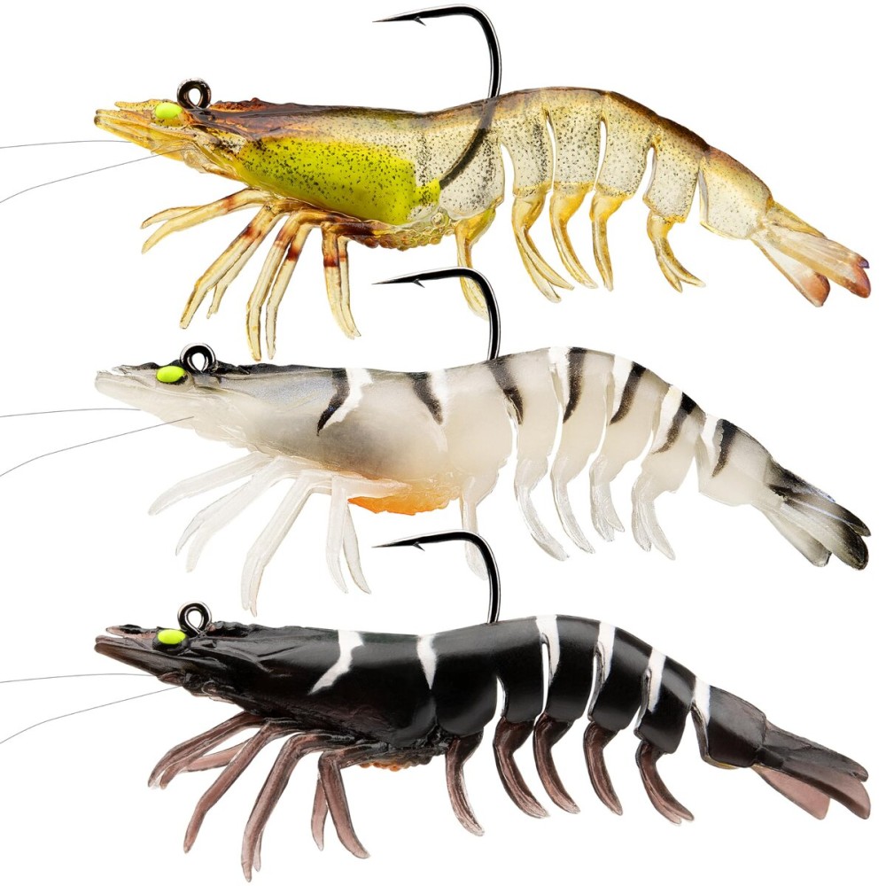 TRUSCEND Pre-Rigged Fishing Jigs, 1:50 Super Durable TPE Bass Fishing Lures, Well-Made Lifelike Soft Shrimp Swimbait, Weedless MarshSwamp Fishing Lure for Trout Crappie Walleye, Keep Separately!