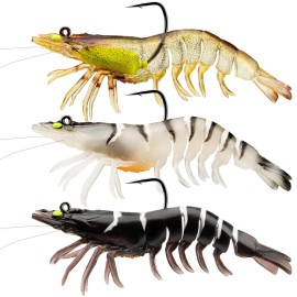 TRUSCEND Pre-Rigged Fishing Jigs, 1:50 Super Durable TPE Bass Fishing Lures, Well-Made Lifelike Soft Shrimp Swimbait, Weedless MarshSwamp Fishing Lure for Trout Crappie Walleye, Keep Separately!