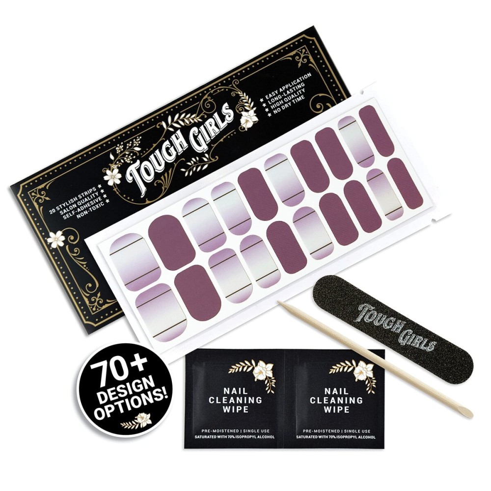TOUGH GIRLS | 20 Exquisite Gel Nail Polish Strips w/Application Accessories - No UV/LED Lamp Required (Lilac Fade & Lines)