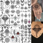 EGMBGM 28 Sheets Tribal Black Temporary Tattoos For Women Girls, Waterproof Fake Tattoos Temporary Elephant Ganesha Lace Tattoo Kits, Lotus Mandala Flower Tatoo Sticker Moon Neck Chest Arm Butterfly