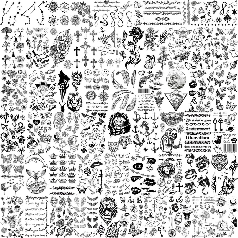 EGMBGM 52 Sheets Tiny Small Temporary Tattoos For Kids Boys Girls, Tribal Animals Butterfly Anchor Compass Tattoo Stickers For Men Women, 3D Cute Flower Fake Face Tatoo Kits Sets For Neck Arm Hands