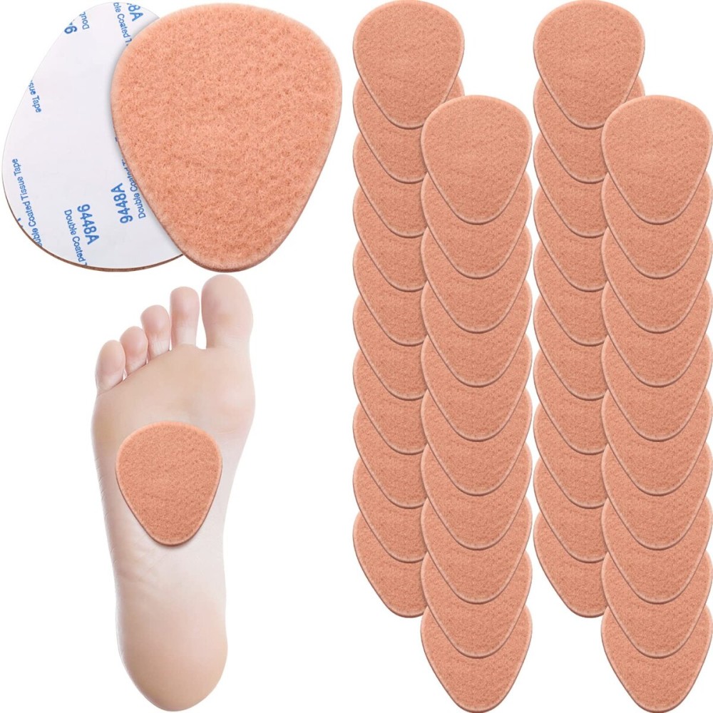 Syhood 40 Pcs Metatarsal Pad Men Women 1/4 Inch Thick Ball of Foot Pain Relief Cushions Thick Metatarsal Felt Pads Cushion Pain Relief Forefoot Support Mat (Skin Color)