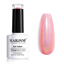 RARJSM Holographic Nail Polish Glitter Pink Gorgeous Glossy 1 Pcs 7.5ml Sparkling Gel Polish Curing Required for Four Seasons Salon Nail Art DIY Home RAR69