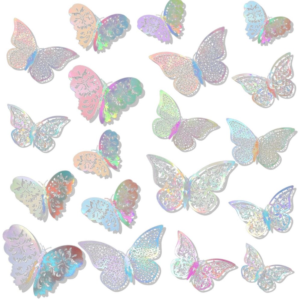 72 Pieces 3D Butterfly Wall Decals Sticker Decal Wall Decor Art Decorative Sticker 3 Sizes for Room Home Nursery Classroom Offices Bedroom Bathroom Living Room Decor(Holographic White)