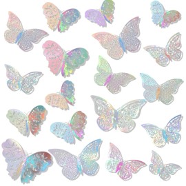 72 Pieces 3D Butterfly Wall Decals Sticker Decal Wall Decor Art Decorative Sticker 3 Sizes for Room Home Nursery Classroom Offices Bedroom Bathroom Living Room Decor(Holographic White)