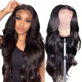 IUPin Body Wave Lace Front Wigs Human Hair Pre Plucked Bleached Knots with Baby Hair Glueless 44 Brazilian Virgin Lace Closure Human Hair Wigs for Black Women Natural Color 150 Density