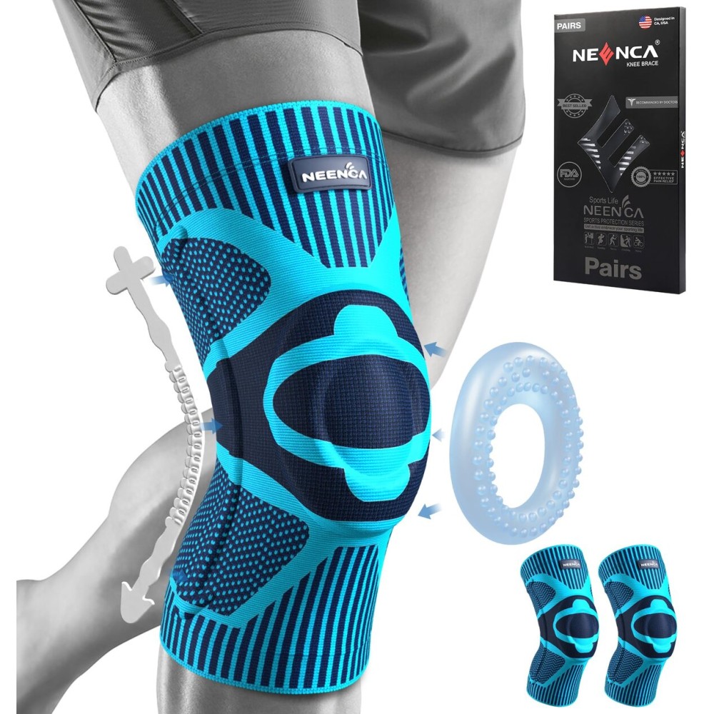 NEENCA 2 Pack Knee Braces for Knee Pain, Compression Knee Sleeves with Patella Gel Pad & Side Stabilizers, Knee Support for Meniscus Tear, Arthritis, Joint Pain, ACL, Runner, Workout- FSA/HSA APPROVED