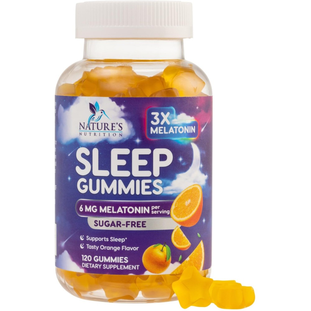Melatonin Sleep Gummies 6mg - Sugar-Free Sleep Support Melatonin Gummy for Adults, Extra Strength Sleeping Gummy Supplement Supports Restful Sleep, Vegan, Tasty Orange Flavor, Zero Sugar - 120 Gummies