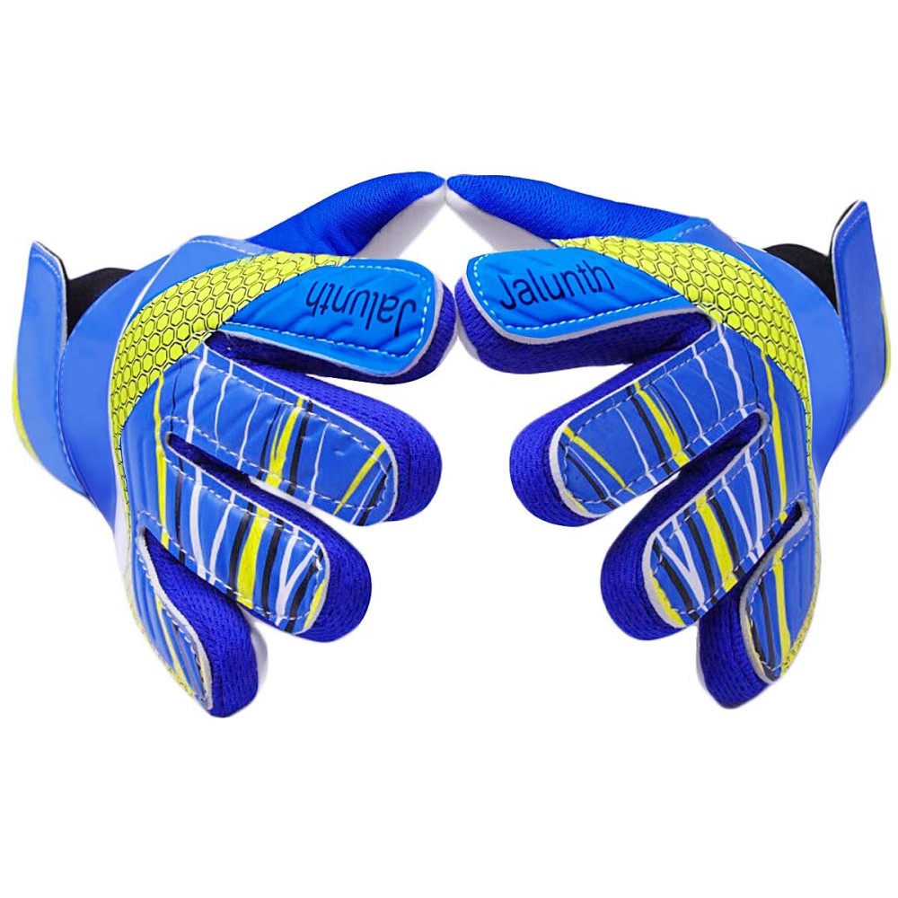 Jalunth Youth Soccer Goalkeeper Goalie Gloves Boys Girls Goal Keeper Field Player Glove Ages 11-13 Years Old Anti-Slip Latex Palm Soft Pu Hand Back Size 8 Blue