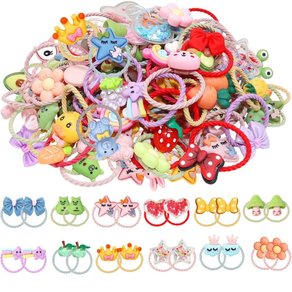 WillingTee 120pcs (60 pairs) Mix Colors Girl\'s Elastic Hair Ties Soft Rubber Bands Hair Bands Holders Pigtails Hair Accessories for Girls Infants Toddlers Kids Teens and Children