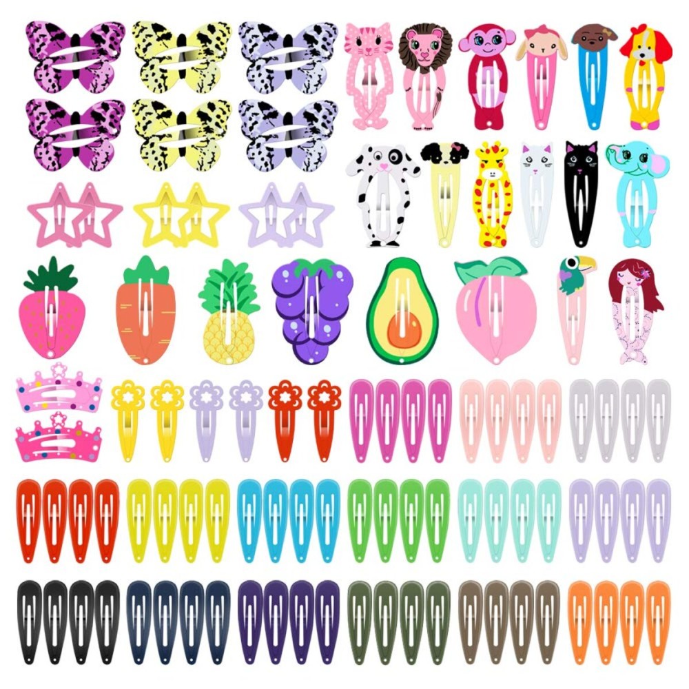KUBOM 100 Pack Snap Hair Clips for Girls, 2 Inch Cute Color Metal No Slip Hair Clip Barrettes for Toddlers Kids Women