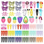 KUBOM 100 Pack Snap Hair Clips for Girls, 2 Inch Cute Color Metal No Slip Hair Clip Barrettes for Toddlers Kids Women