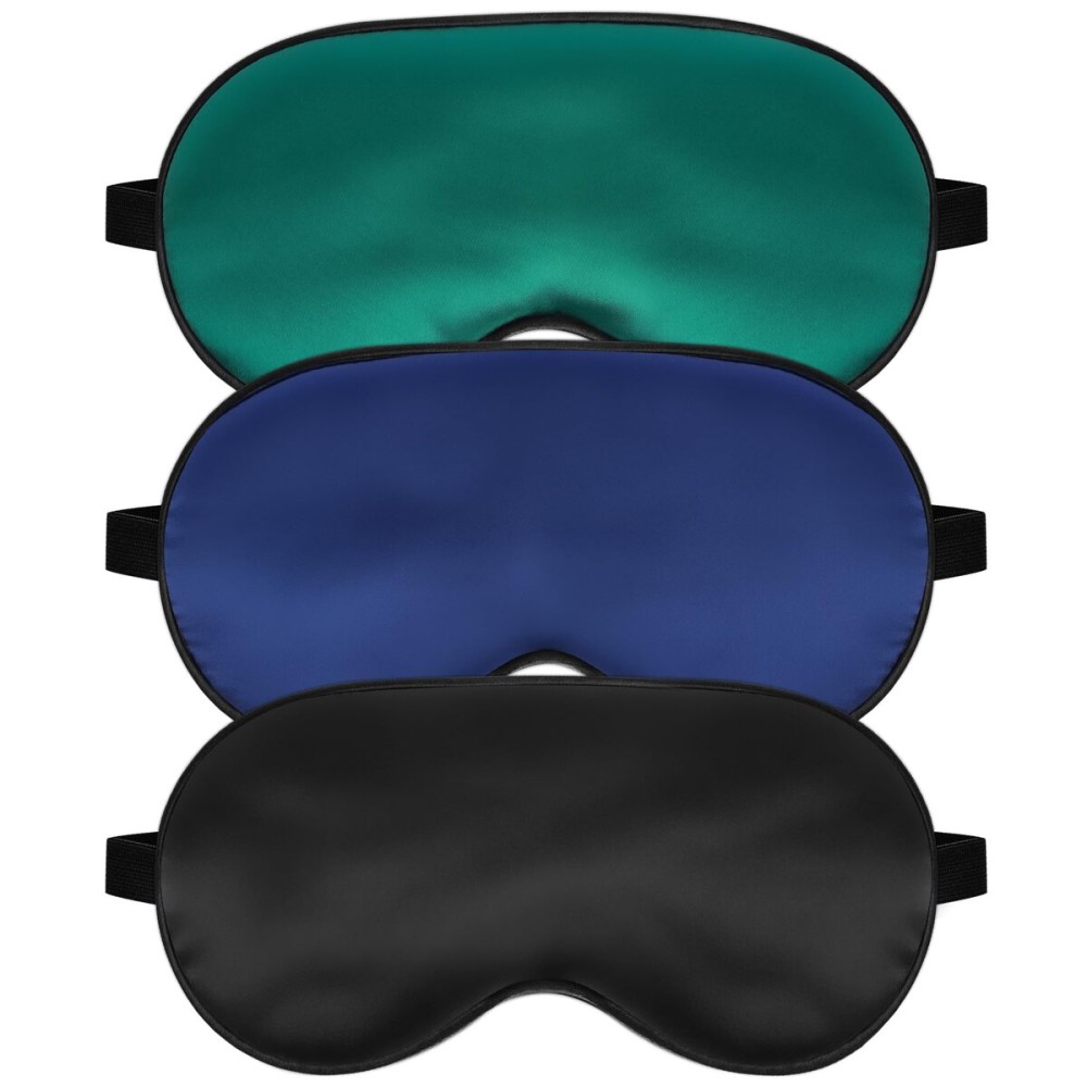 Silk Sleep Mask for Sleeping with Adjustable Strap, Satin Blackout for Men&Women, Comfortable Blindfold Eyeshade for Night Sleep (Black,Blue,Green)