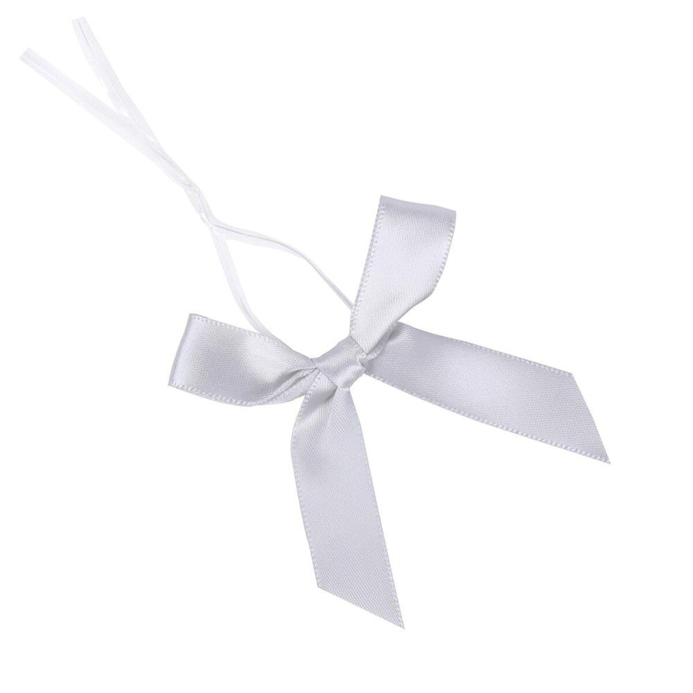 AKLVBL 50 Pack Silver Satin Ribbon Twist Tie Bows for Treat Bags, Gift Bags, Bakery Candy Bags and Package Decorating Ribbon Bow, Bowknot for Gifts