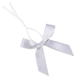 AKLVBL 50 Pack Silver Satin Ribbon Twist Tie Bows for Treat Bags, Gift Bags, Bakery Candy Bags and Package Decorating Ribbon Bow, Bowknot for Gifts