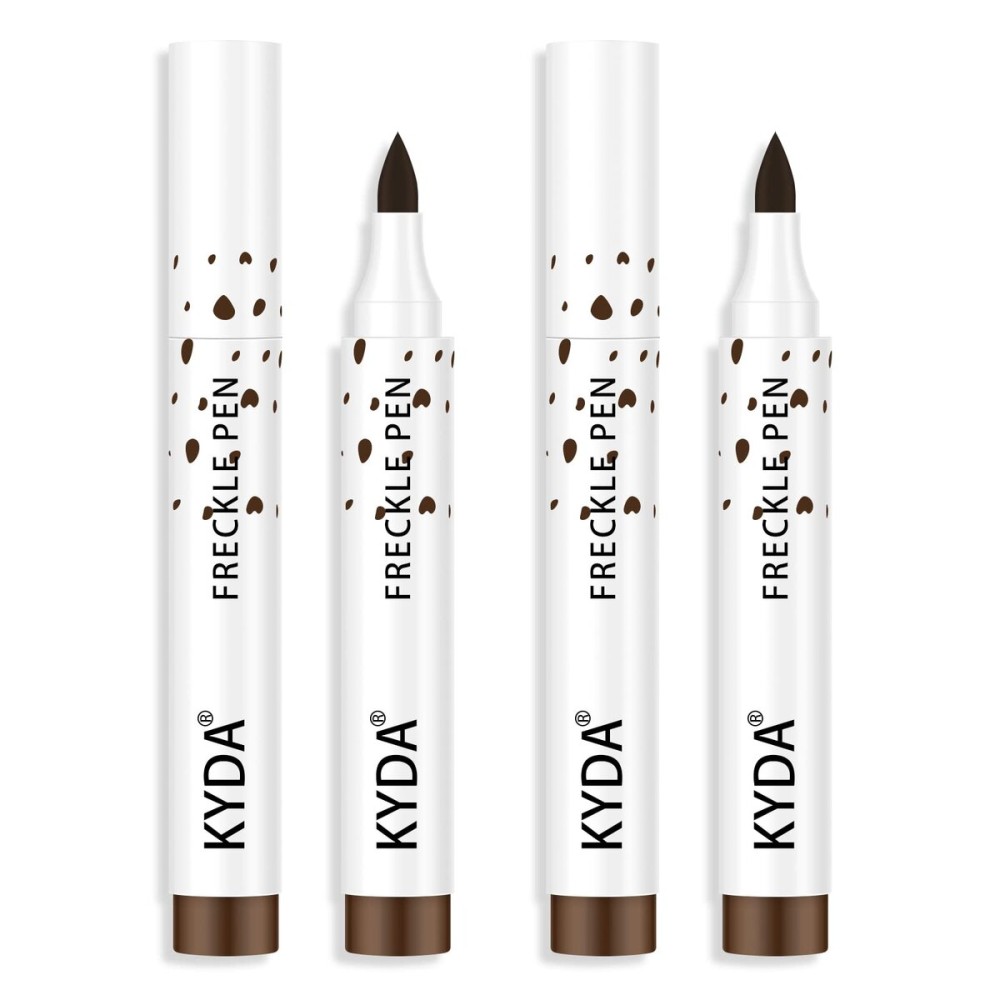 KYDA 2 Pcs Freckle Makeup Pen, Natural Lifelike Freckle Makeup Magic Color, Waterproof Longlasting Soft Dot Sopt Pen, for Natural Effortless Sunkissed-Dark Brown