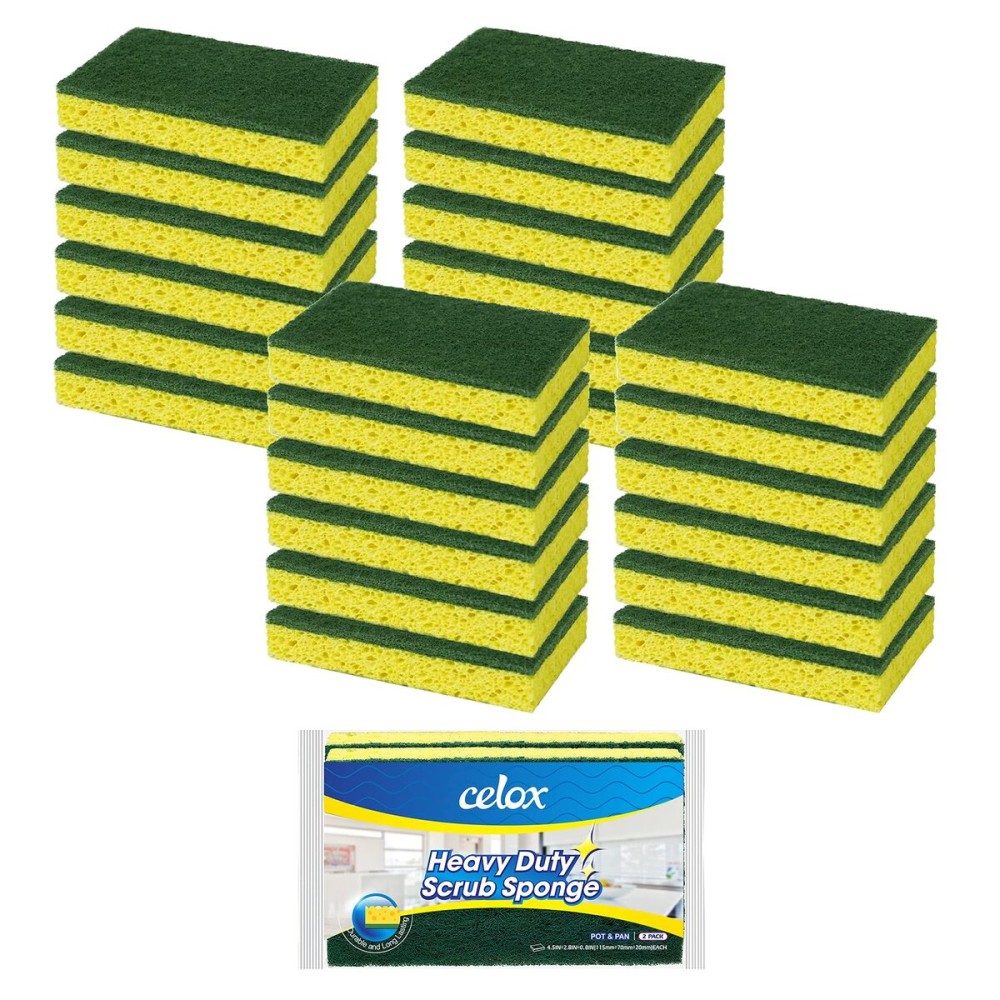 CELOX 24 Pack Dish Sponge for Kitchen, Dual Sided Scrub Sponge Heavy Duty, Non-Scratch Sponges Perfect for Kitchen Dishwashing and Household Cleaning, Highly Absorbent and Easy to Dry for Reuse