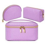 KTMOUW Makeup Bag 3 Pcs Waterproof Cosmetic Bag Set Portable Travel Cosmetic Bag Multifunction Organizer Storage Bag Weave Toiletry Bag for Women, Purple