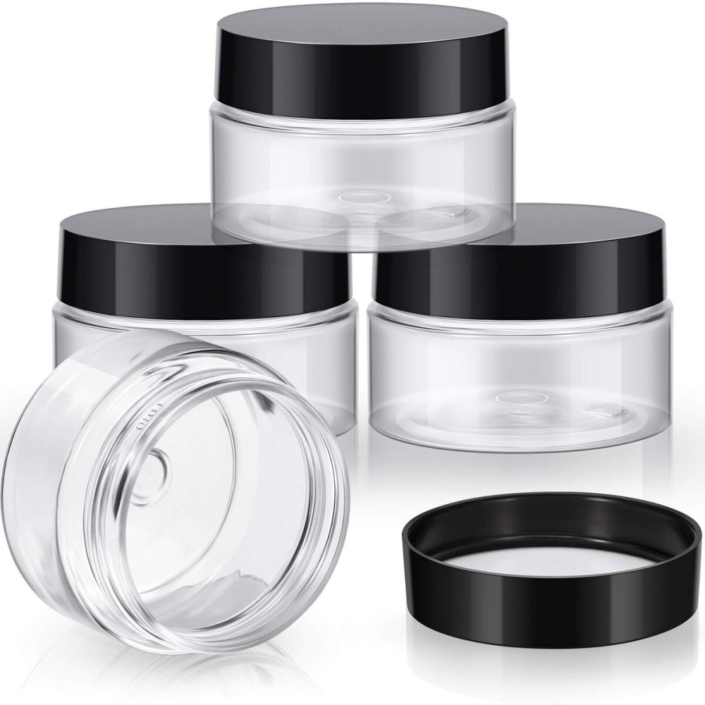 Patelai 4 Pieces Round Wide-mouth Leak Proof Plastic Container Jars with Lids for Travel Storage Makeup Beauty Products Face Creams Oils Salves Ointments DIY Making(1 Ounce,Black)
