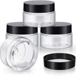 Patelai 4 Pieces Round Wide-mouth Leak Proof Plastic Container Jars with Lids for Travel Storage Makeup Beauty Products Face Creams Oils Salves Ointments DIY Making(1 Ounce,Black)