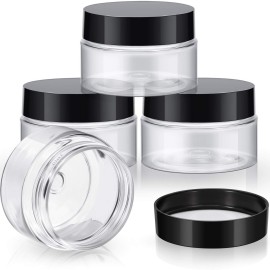 Patelai 4 Pieces Round Wide-mouth Leak Proof Plastic Container Jars with Lids for Travel Storage Makeup Beauty Products Face Creams Oils Salves Ointments DIY Making(1 Ounce,Black)