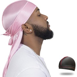 ForceWave Silky Durag for Men Wave Cap Satin Dorag for Men Women 360 Wave Pink