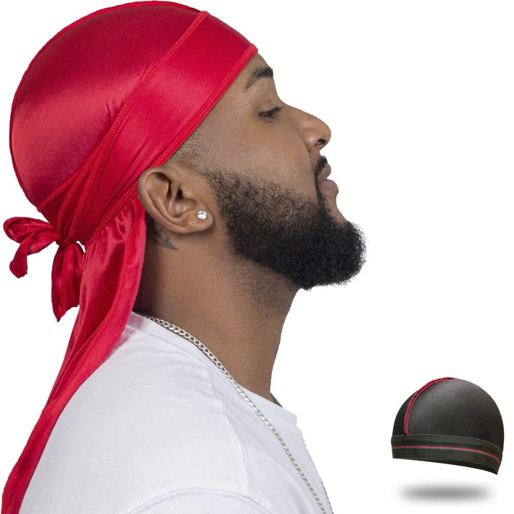ForceWave Silky Durag for Men Wave Cap Satin Dorag for Men Women 360 Wave Red