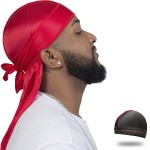 ForceWave Silky Durag for Men Wave Cap Satin Dorag for Men Women 360 Wave Red