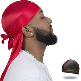 ForceWave Silky Durag for Men Wave Cap Satin Dorag for Men Women 360 Wave Red