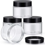 Patelai 4 Pieces Round Wide-mouth Leak Proof Plastic Container Jars with Lids for Travel Storage Makeup Beauty Products Face Creams Oils Salves Ointments DIY Making(6 Ounce,Black)