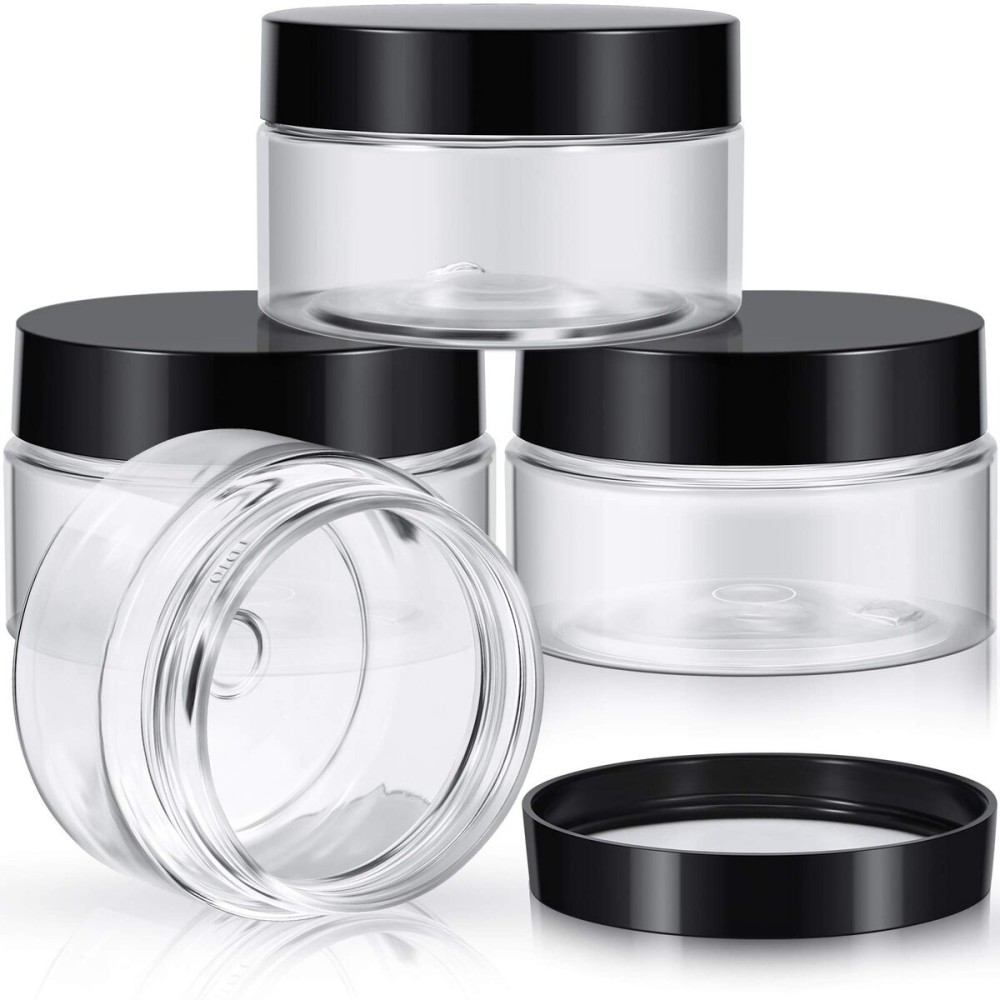 Patelai 4 Pieces Round Wide-mouth Leak Proof Plastic Container Jars with Lids for Travel Storage Makeup Beauty Products Face Creams Oils Salves Ointments DIY Making(4 Ounce,Black)