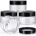 Patelai 4 Pieces Round Wide-mouth Leak Proof Plastic Container Jars with Lids for Travel Storage Makeup Beauty Products Face Creams Oils Salves Ointments DIY Making(4 Ounce,Black)