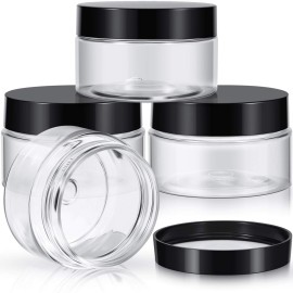 Patelai 4 Pieces Round Wide-mouth Leak Proof Plastic Container Jars with Lids for Travel Storage Makeup Beauty Products Face Creams Oils Salves Ointments DIY Making(4 Ounce,Black)