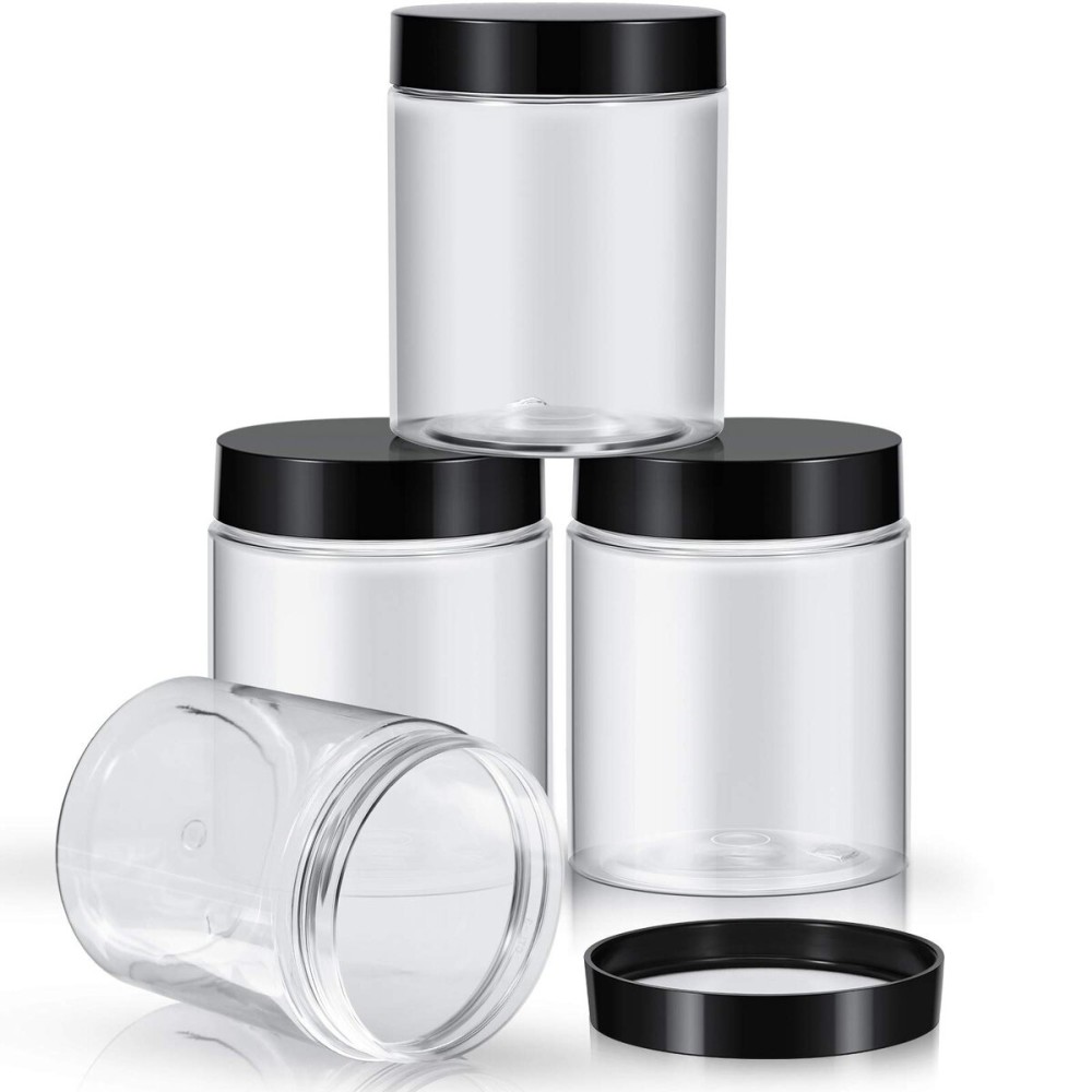 Patelai 4 Pieces Round Wide-mouth Leak Proof Plastic Container Jars with Lids for Travel Storage Makeup Beauty Products Face Creams Oils Salves Ointments DIY Making(10 Ounce,Black)