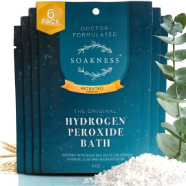 Soakness Hydrogen Peroxide Epsom Salt Bath Soak - USA-Made - Patented Bath Salts, Muscle Recovery, & Skin Detoxification - Magnesium Salts for Bathing - Doctor Formulated Pure Epsom Salt (6-Pack)