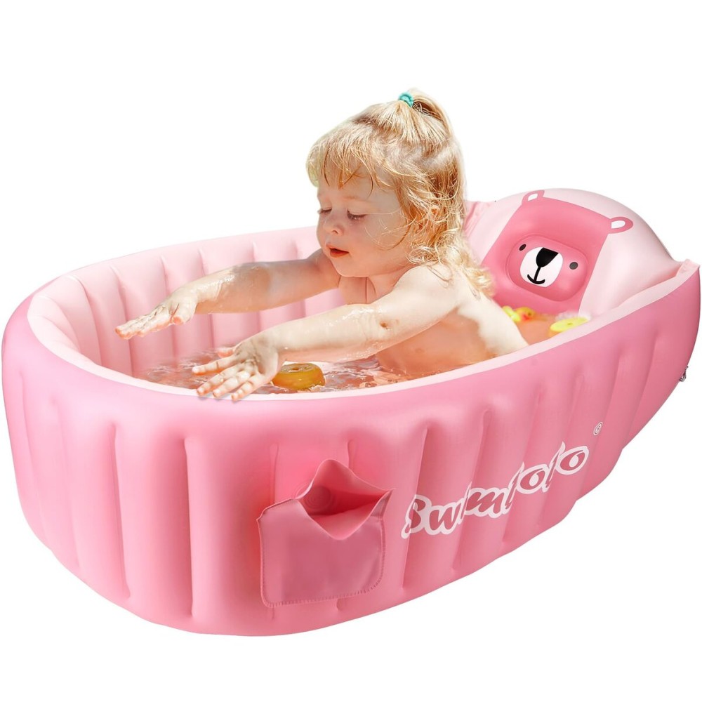 SHXKUAN Inflatable Baby Bathtub Infant Anti-Slip Bath Seat Pool with Air Pump Travel Camping Portable Toddler Bath Tub Age 0-5 Years Old (Pink)