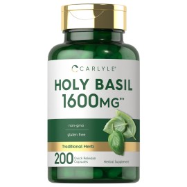 Carlyle Holy Basil Capsules 1600 mg | 200 Count | Tulsi Holy Basil Leaf Extract | Herbal Supplement | Non-GMO, Gluten Free