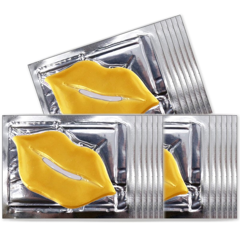 Permotary 30 PCS Collagen Lip Mask Crystal Mouth Care Gel Pads for Moisturizing & Reducing Chapped, Smoothing Fine Lines-Lip Patches for Firms & Hydrate and PlumpGold